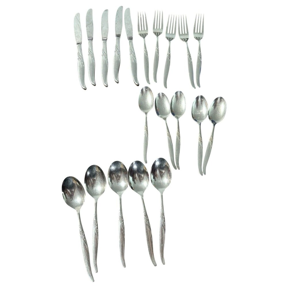WM A ROGERS PREMIER ONEIDA LA ROSE STAINLESS FLATWARE 20-PIECES